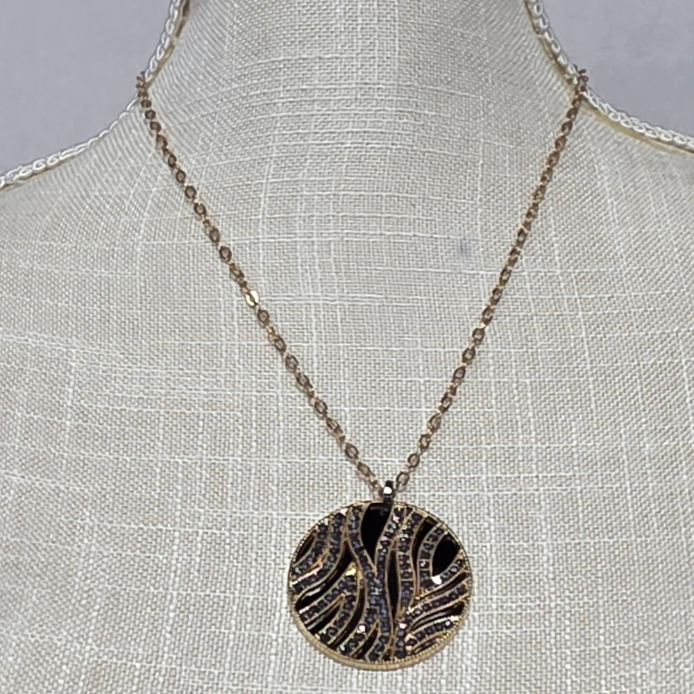 Gold‎ Tone Black Wavy Rhinestone Pendant Necklace Women's Fashion Jewelry